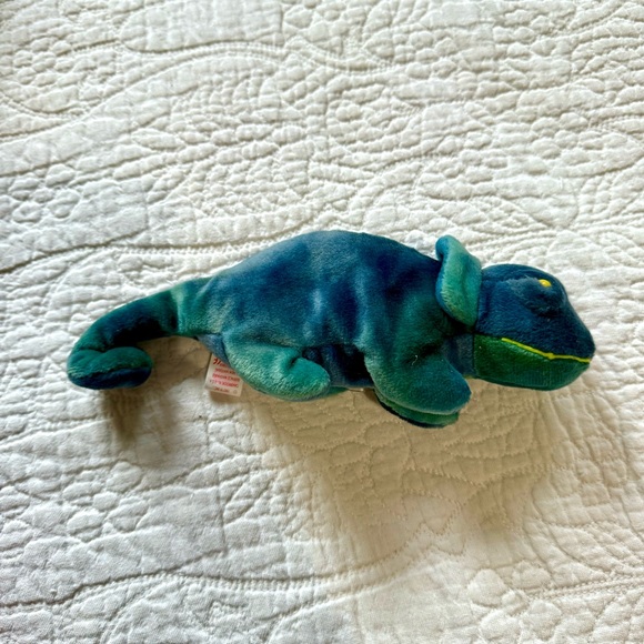 Vintage 90s Ty Rainbow Beanie Baby Plush Toy Chameleon Lizard Blue 1997 Mint New - Picture 1 of 8